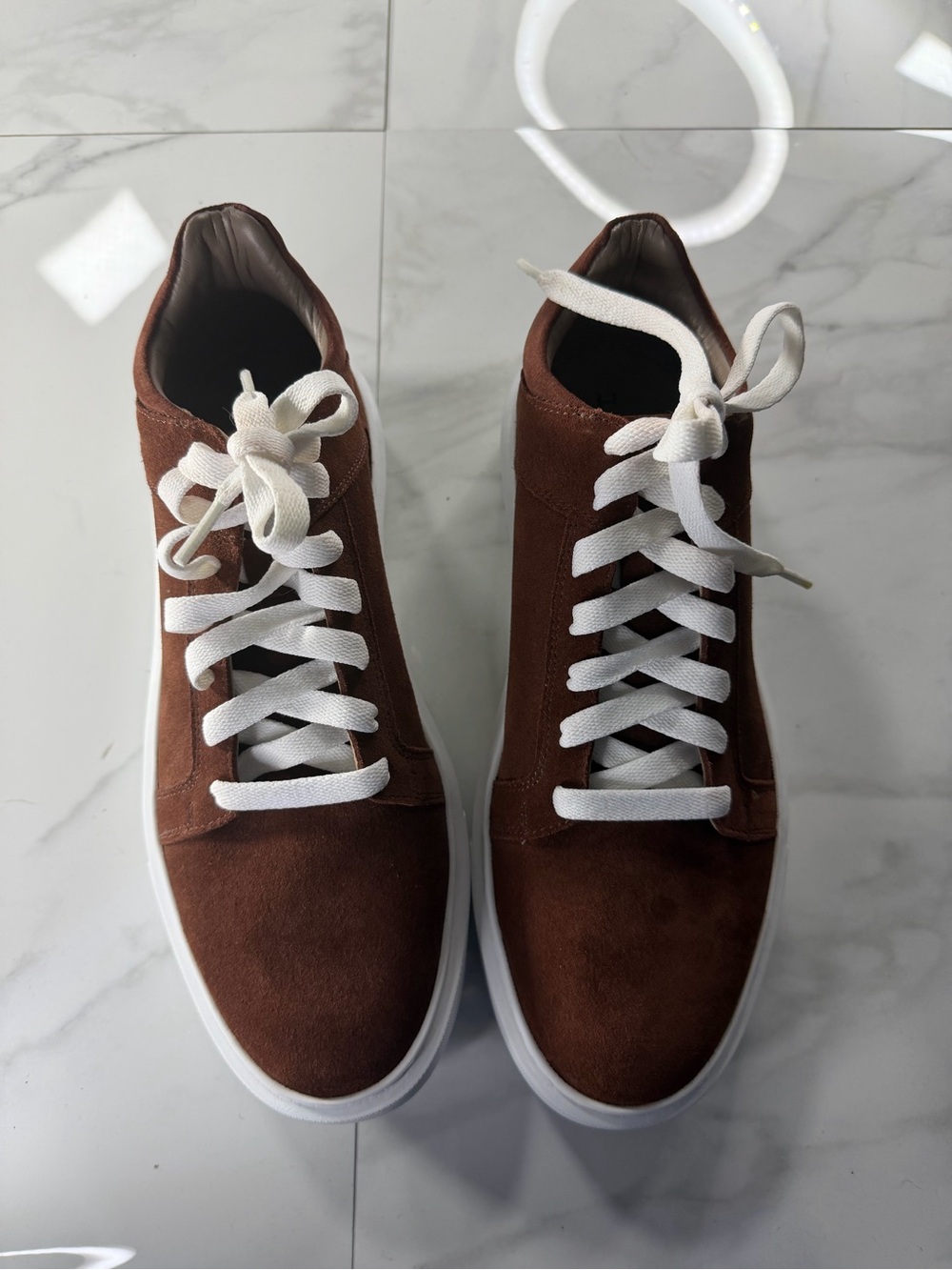 Men's Brown Suede Low-Top Sneakers with White Laces